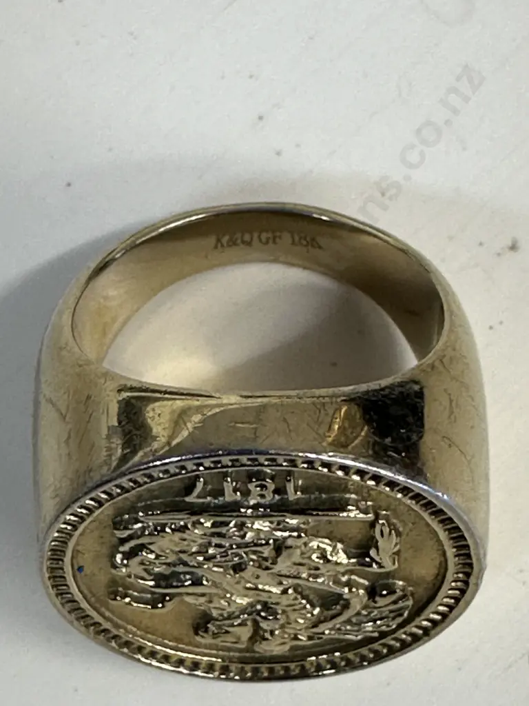 1817 Gold Sovereign Signet Ring Inscribed K&Q GF 18k 32gm Image 1++